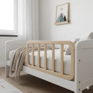 Ein modernes Seitenteil aus Massivholz als dekorative bettgitter alternative zum kinderbett.