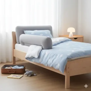 Ein aufblasbarer Rausfallschutz für unterwegs als leichte bettgitter alternative zum kinderbett.