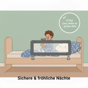 A happy child enjoying their safe bed after the bettgitter umstellung auf großes bett.