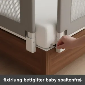 Detailansicht der stabilen Fixierung für ein bettgitter baby ohne spalten.
