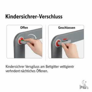 Ein kindersicherer Verschluss am bettgitter baby sicher nachts bietet zusätzliche Kontrolle.