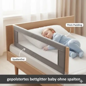 Ein weich gepolstertes bettgitter baby ohne spalten schützt das Kind vor Stößen.