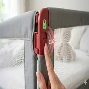 Sicherheitsverschluss an einem bettgitter baby luftdurchlässig.