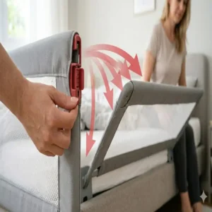 Die praktische Klappfunktion beim bettgitter baby luftdurchlässig.