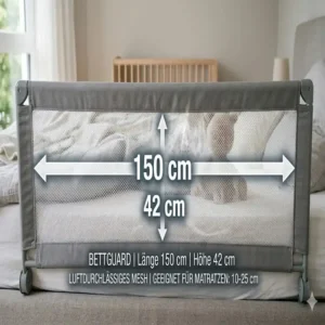 Die Abmessungen (150cm) für das bettgitter baby luftdurchlässig.