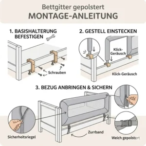 Schritt-für-Schritt Anleitung zur Montage vom bettgitter baby weich gepolstert am Elternbett.