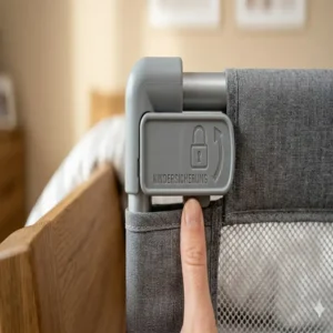 Detailansicht der Verriegelung beim bettgitter baby elternbett.