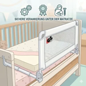 Eine stabile Verankerung unter der Matratze sorgt beim bettgitter baby geprüfte sicherheit für festen Halt.