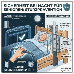 Sichere Anwendung bei Nacht durch ein hochwertiges bettgitter für senioren mit sturzrisiko zur Prävention.