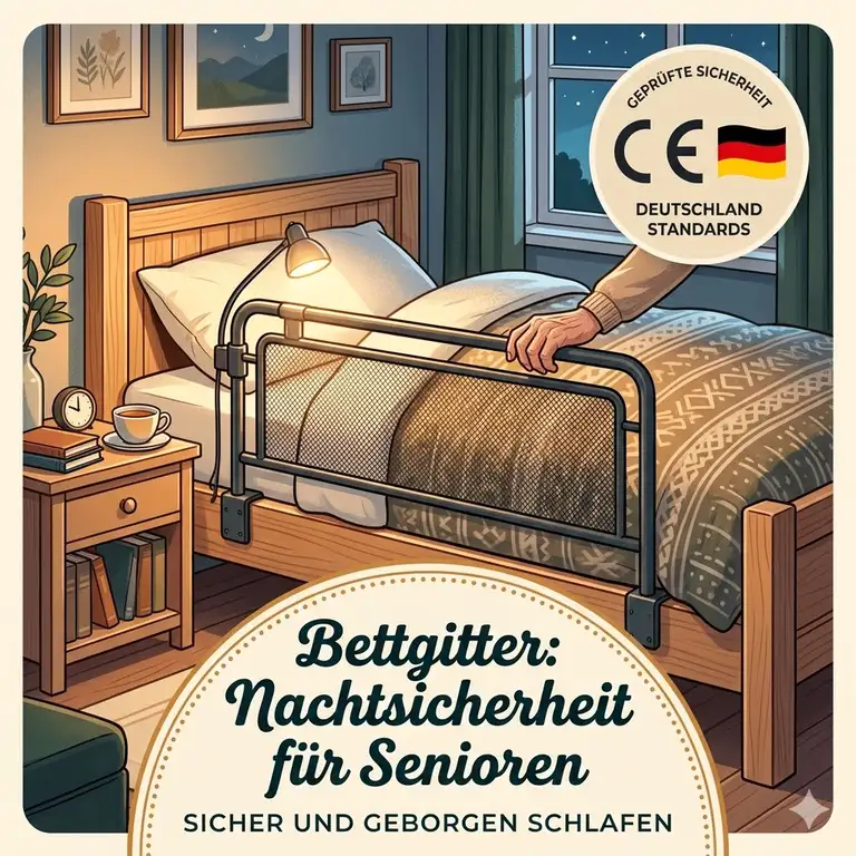 Ein stabiles bettgitter nachtsicherheit senioren in einem gemütlichen Schlafzimmer montiert.