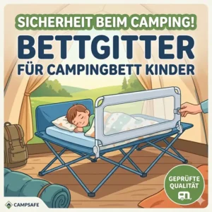 Illustration eines platzsparenden und faltbaren bettgitter für campingbett kinder für den Urlaub.
