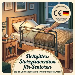 Illustration zur Sturzprävention durch ein bettgitter nachtsicherheit senioren im Alltag.
