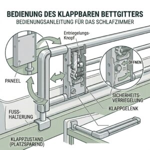Platzsparende Klappfunktion beim bettgitter sturzprävention schlafzimmer für einen barrierefreien Einstieg.
