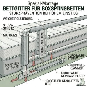 Sichere Befestigung am Boxspringbett mit dem speziellen bettgitter sturzprävention schlafzimmer System.