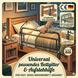 Grafik eines bettgitter nachtsicherheit senioren mit universeller Passform für Pflegebetten.