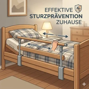 Effektive Sturzprävention durch ein stabiles bettgitter pflege zuhause im Schlafzimmer.