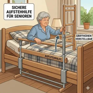 Sichere Aufstehhilfe integriert in ein bettgitter pflege zuhause für Senioren.