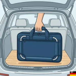 Ein tragbares bettgitter transporttasche unterwegs mit einem komfortablen Tragegriff.