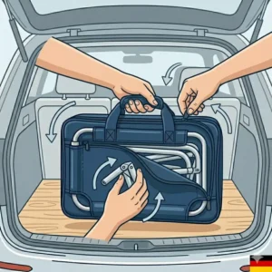 Infografik zur schnellen Montage für das bettgitter transporttasche unterwegs im Urlaub.