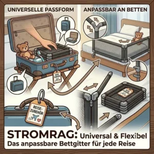 Illustration eines bettgitter platzsparend reisen passend für verschiedene Hotelbetten.