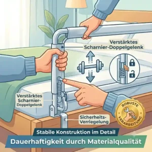 Sichere Verriegelung am Bettgitter langlebige Qualität für das Elternbett.