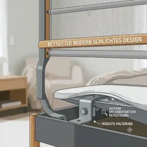Detailed view of the secure and stable attachment mechanism supporting the bettgitter modern schlichtes design.