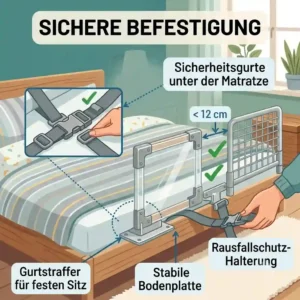 Illustration of secure attachment straps and frame clamps in bettgitter empfehlung eltern guide