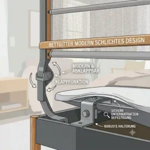 A functional illustration of the light gray, foldable bettgitter modern schlichtes design for easy bed access.