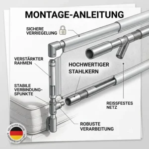 A precise assembly diagram illustrating the interconnections and joint details for the Bettgitter verstärkter Rahmen.