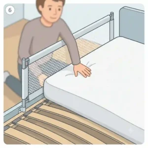 Reinserting the mattress after bed rail assembly and pressing it firmly against the fall protection