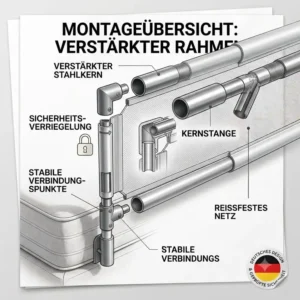 An advanced exploded overview diagram for assembly, detailing the internal structure and reinforced core for the Bettgitter verstärkter Rahmen.