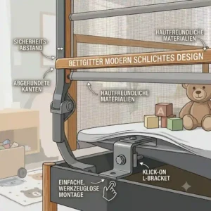 A child safety application featuring the stylish bettgitter modern schlichtes design used as a fall protection guard in a child's room.