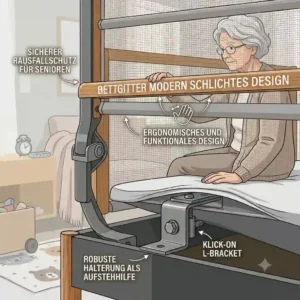A supportive application featuring the bettgitter modern schlichtes design serving as a safety stand-up aid for seniors.