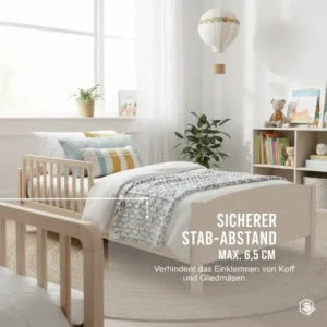 Praktisches klappbares bettgitter für bodenbett kinder für einfachen Ein- und Ausstieg.