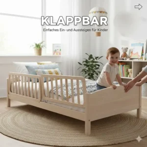 Praktisches klappbares bettgitter für bodenbett kinder für einfachen Ein- und Ausstieg.